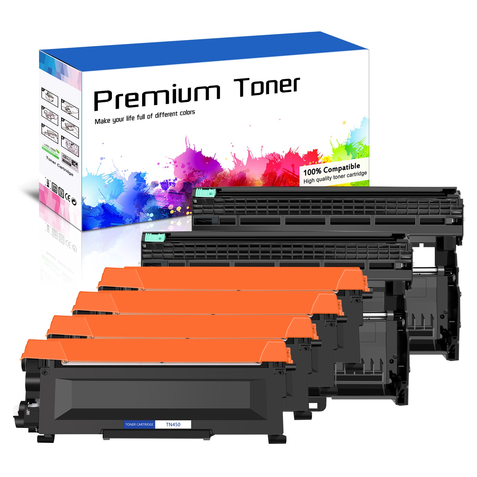 4PK TN450+2PK DR420 Toner Cartridge for Brother MFC-7360N MFC-7460DN MFC-7860DW