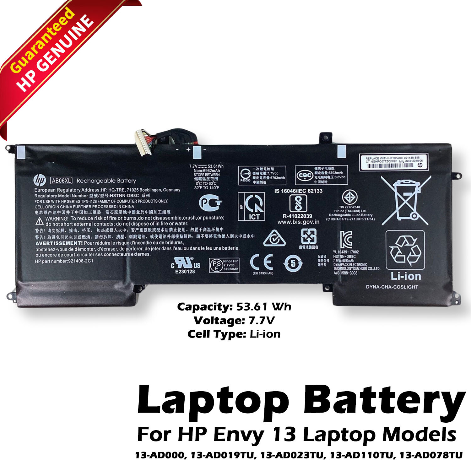 High quality  HP 921408-2C1   53.61Wh 7.7V 4Cells Laptop Battery for HP ENVY.