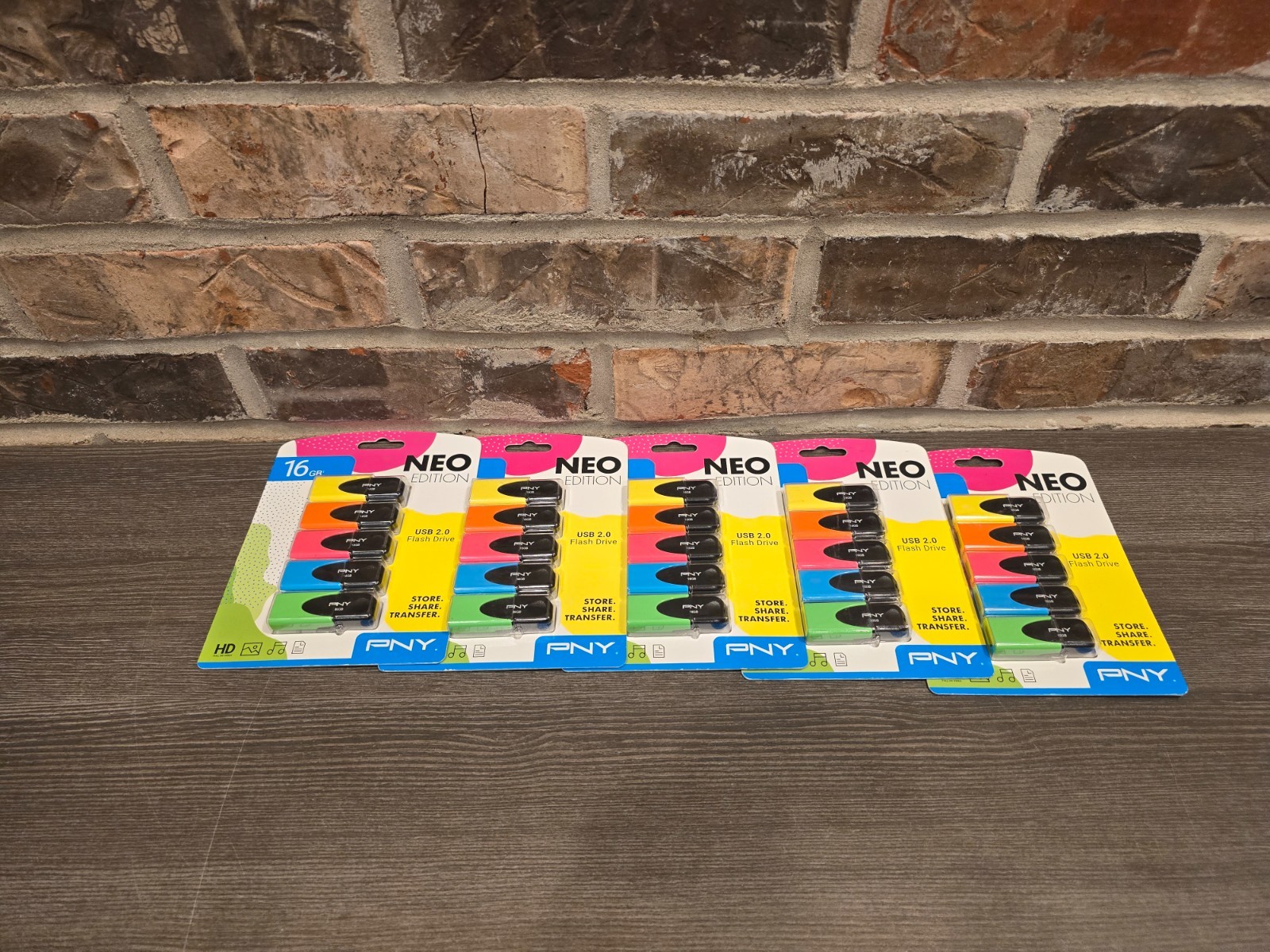 5 Packs PNY 16GB 5-Pack Colors, Multi-Color (Blue, Green, Orange, Pink, Yellow)