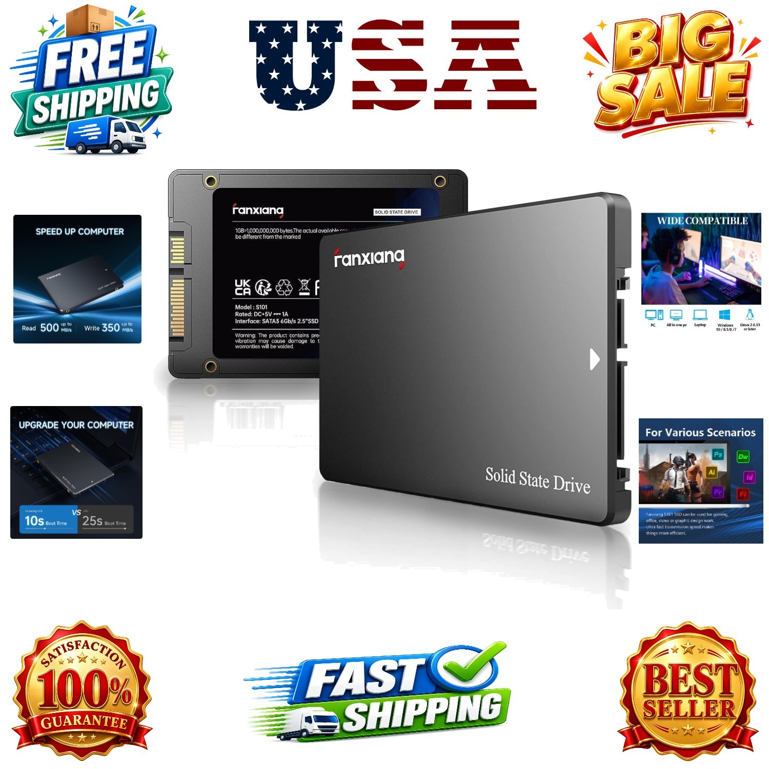 S101 128GB SSD SATA III 6Gb/s 2.5" Internal Solid State Drive, Read Speed up ...