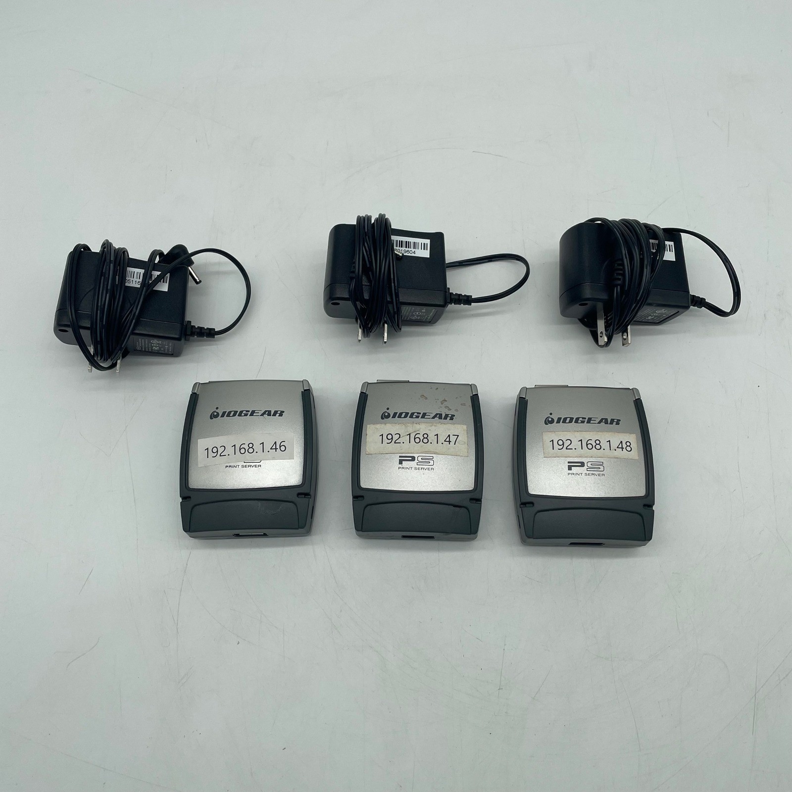 Lot of 3 IOGEAR GPSU21 USB 2.0 Network Print Servers with Power Adapters Silver