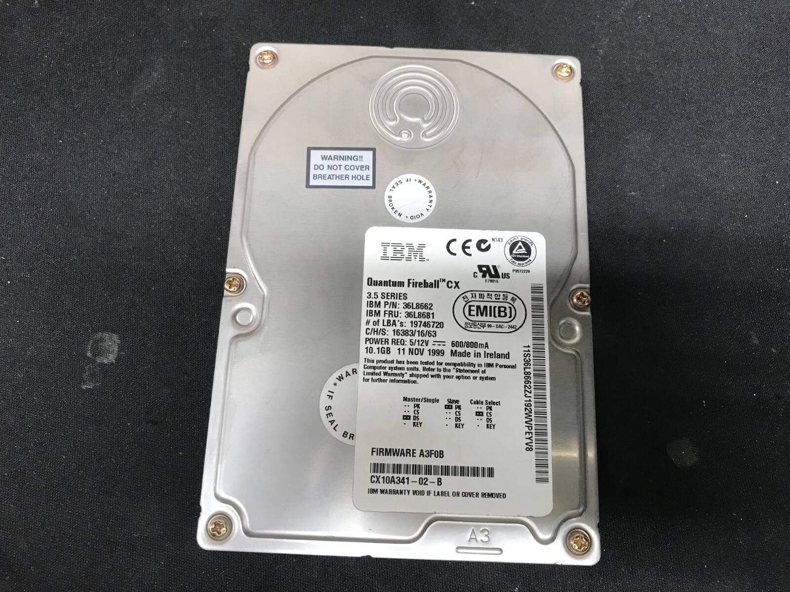 Vintage IBM Quantum Fireball CX 3.5 Series 10.1GB IDE Internal HDD