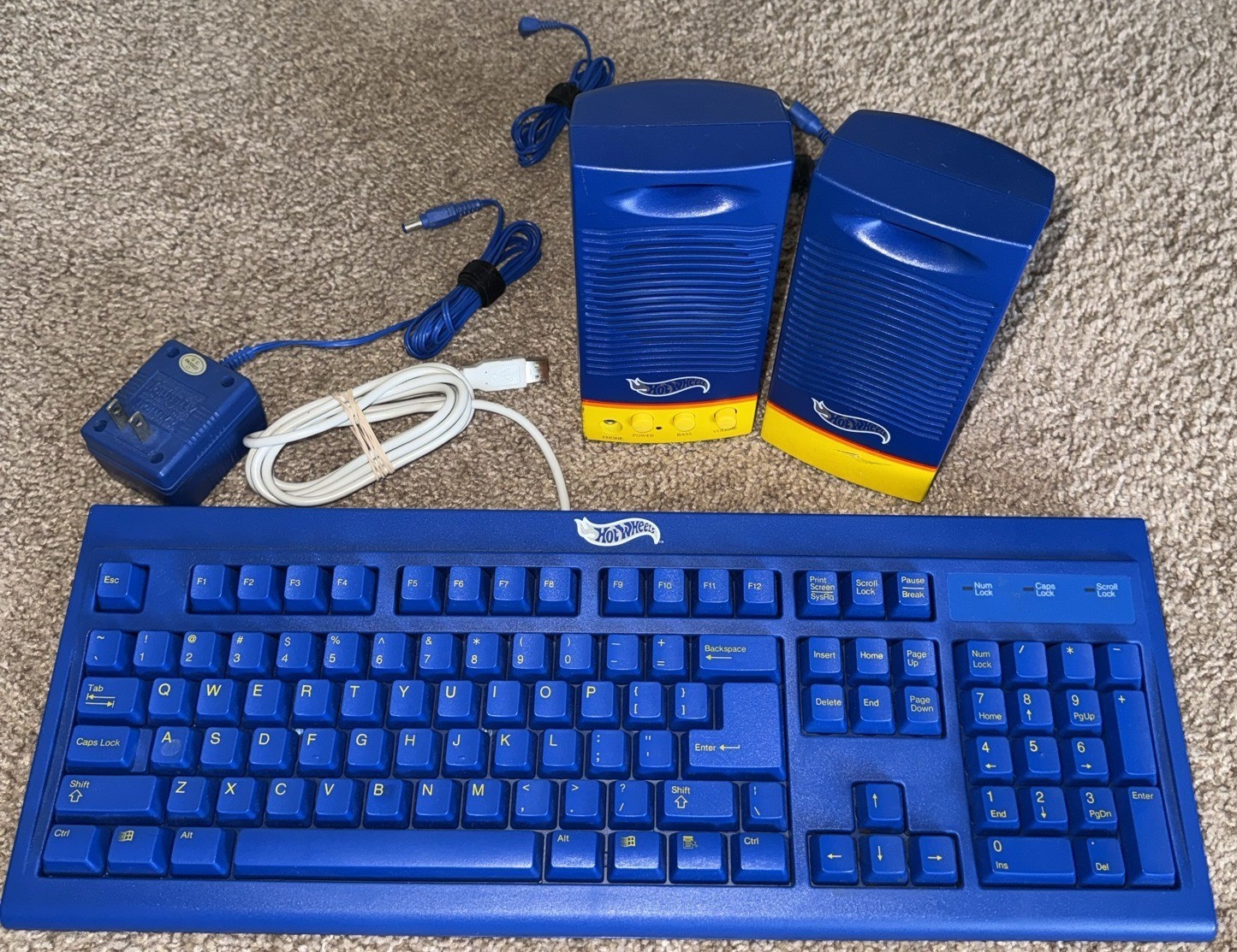 Vintage 1999 Hot Wheels PC USB Keyboard SK-1100U(E) + Speakers Patriot Tested