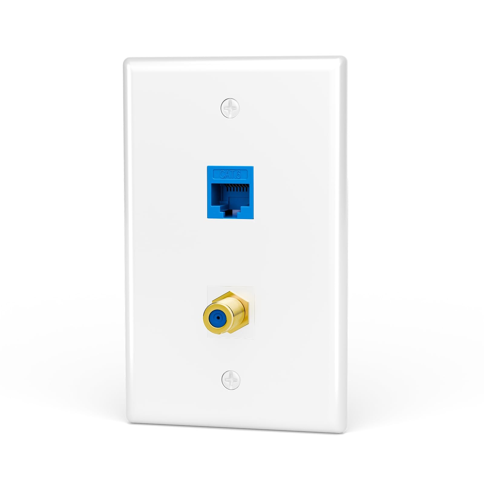 UL Listed Coax and Ethernet Wall Plate CAT6, Blue 1-Pack