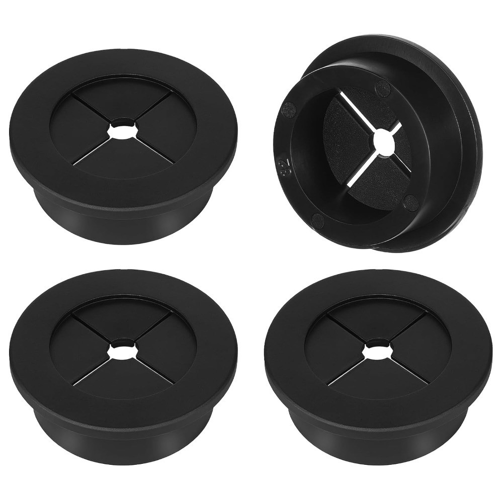 4PCS Cable Cord Grommet, 1-1/4 Inch (32mm) Black Desk Grommets Flexible Silicone