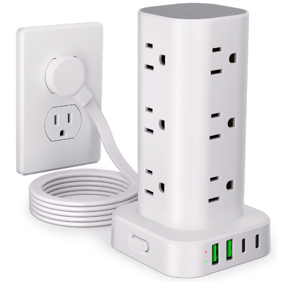 Uwiwutei Power Strip Tower Multiple Outlets Flat Plug Surge Protector Tower