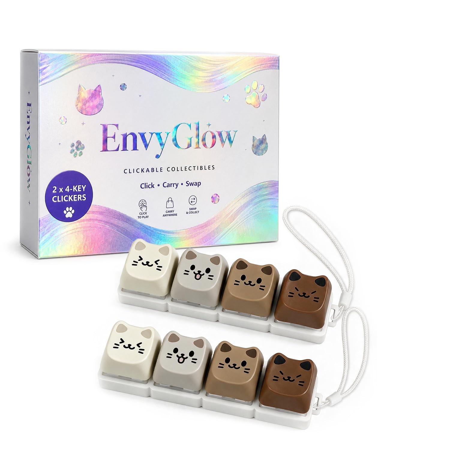 EnvyGlow Brown Cat Mechanical Keyboard Switch Tester Fidget Toy, 4-Key Two Pi...