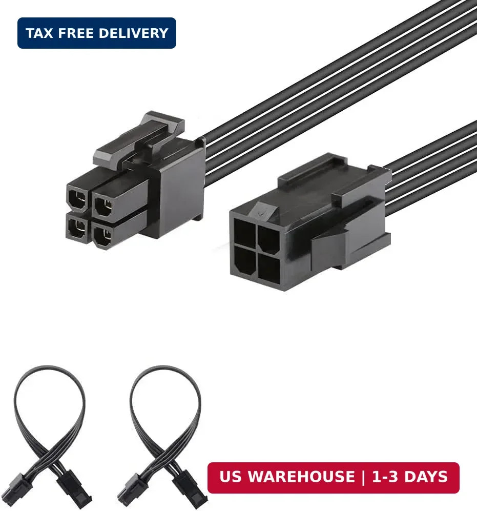 (2 Pack) ATX 4 Pin CPU Male to Female Extension Cable, 8 inch