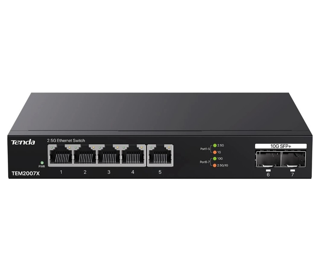 New Sealed Tenda 5-Port 2.5G Ethernet Switch 2 10G SFP & Slots TEM2007X