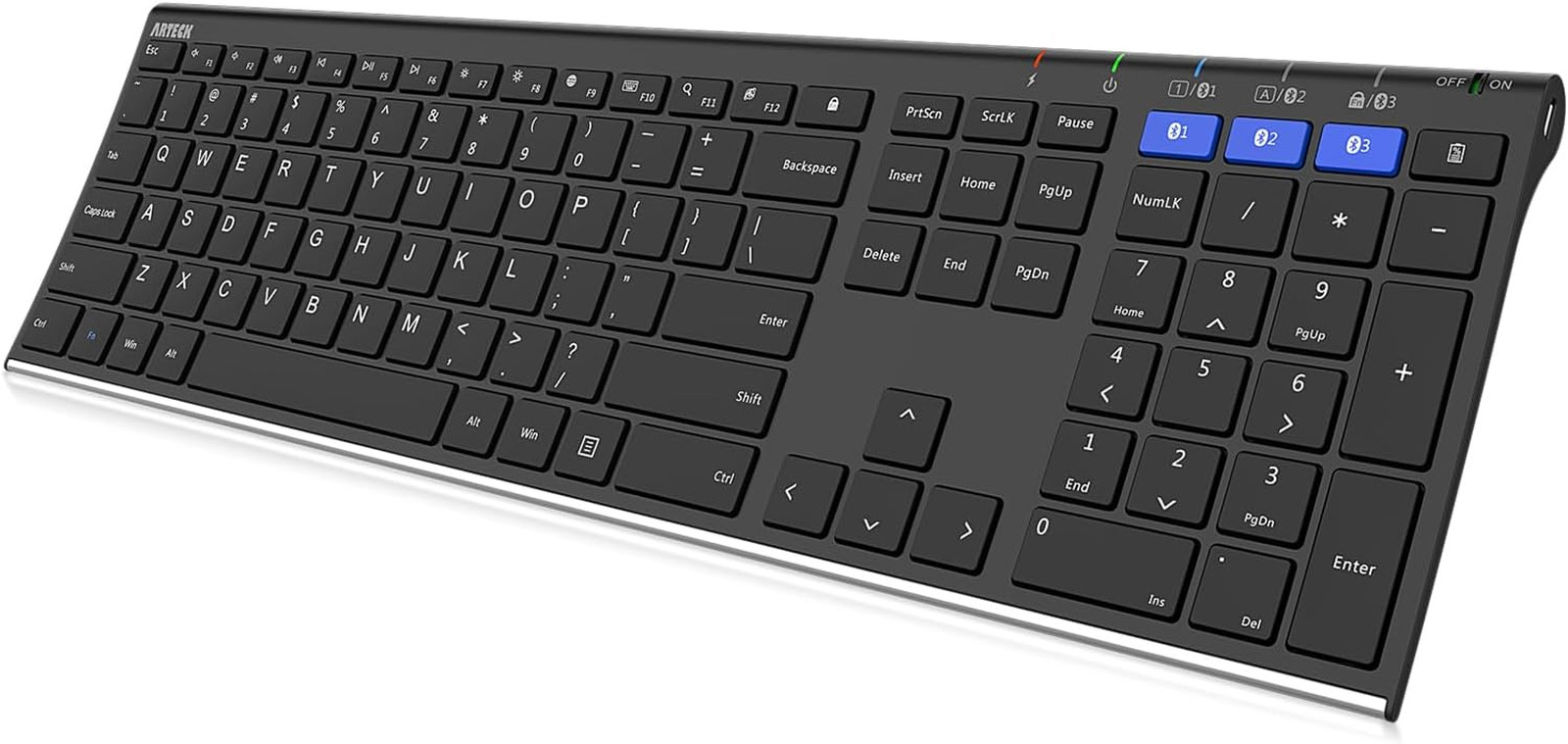 Bluetooth Keyboard Stainless Steel Full Size Wireless for Windows Mac iOS