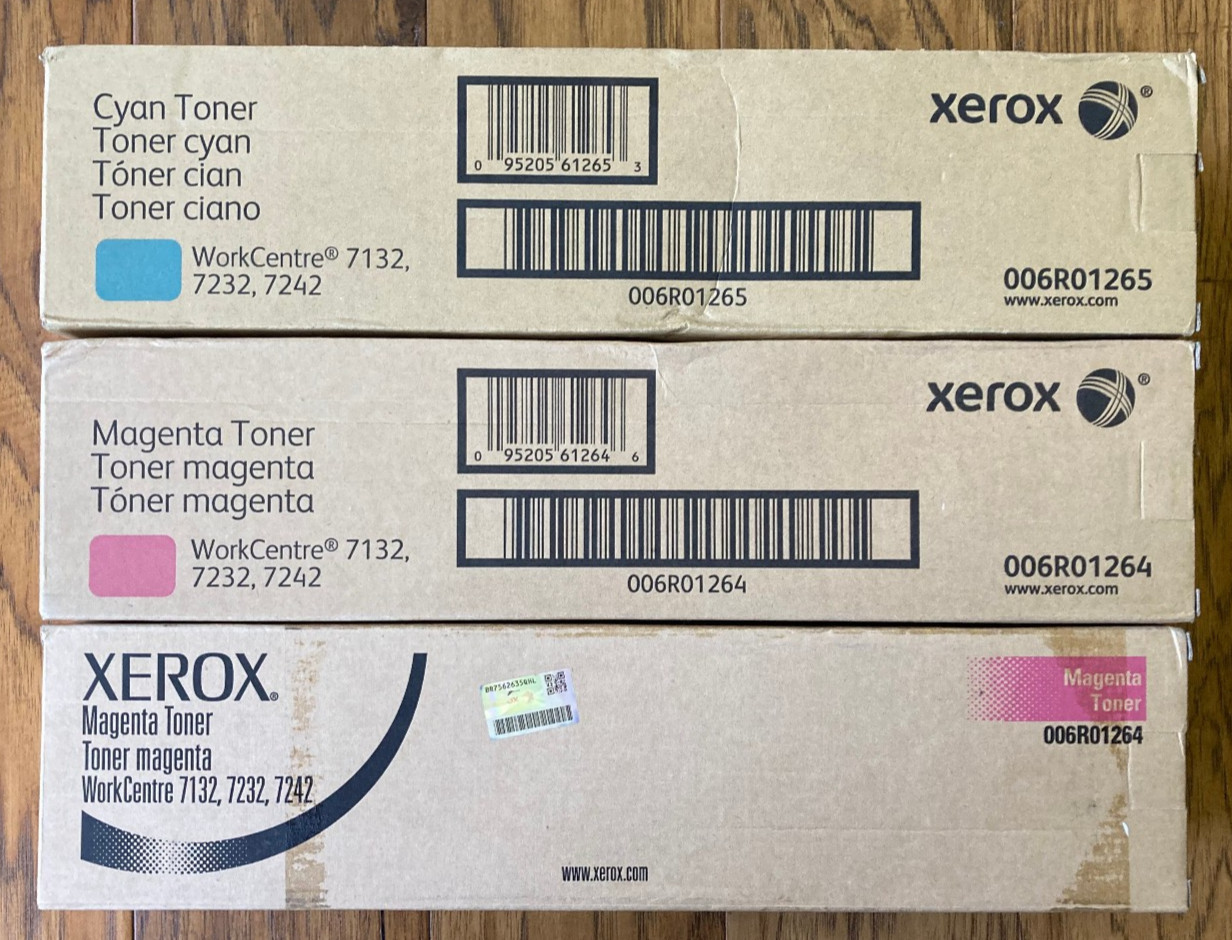 GENUINE Xerox (2) 006R01264, (1) 006R01265 WorkCentre 7132 7232 7242 Toner New