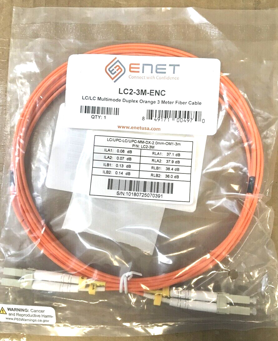 ENET MultiMode LC/LC Duplex Fibre Patch Cable (3 meters) LC2-3M-ENC ✅❤️️✅❤️️ NEW