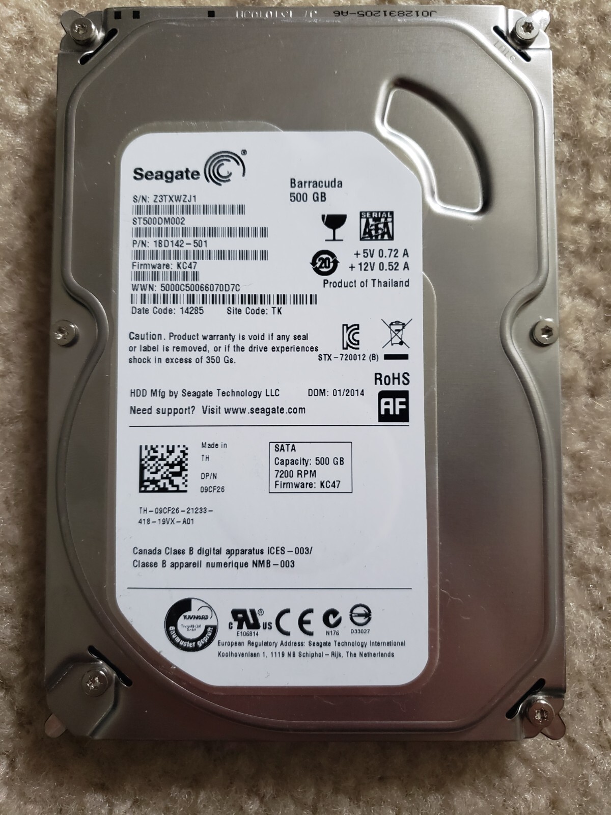 Seagate Barracuda ST500DM002 500GB SATA III 3.5 in Desktop Hard Drive 7200 RPM