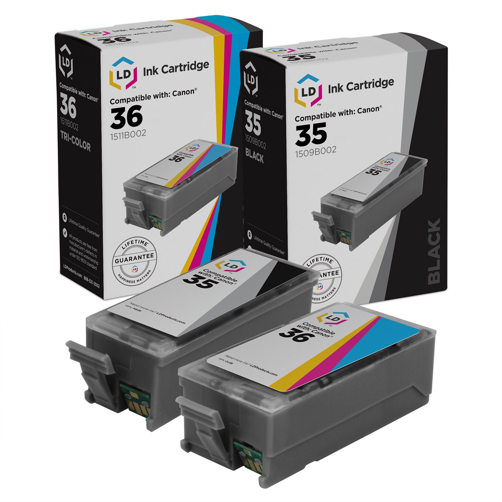 LD Compatible PGI35 CLI36 Set of 2- 1 Black, 1 Color for Canon PIXMA iP100 iP110