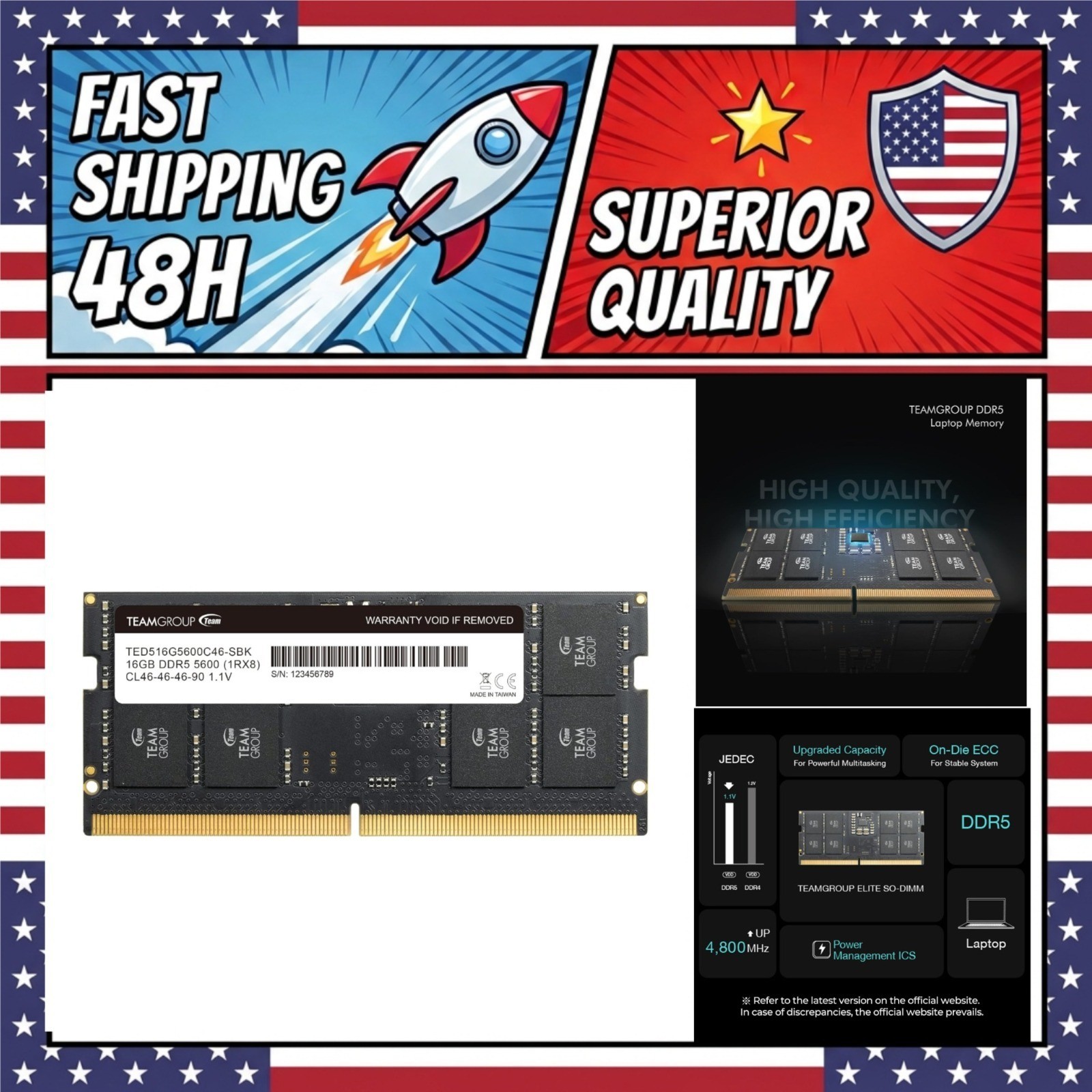 TEAMGROUP Elite DDR5 16GB 5600MHz SODIMM Laptop RAM Memory Module 262-Pin