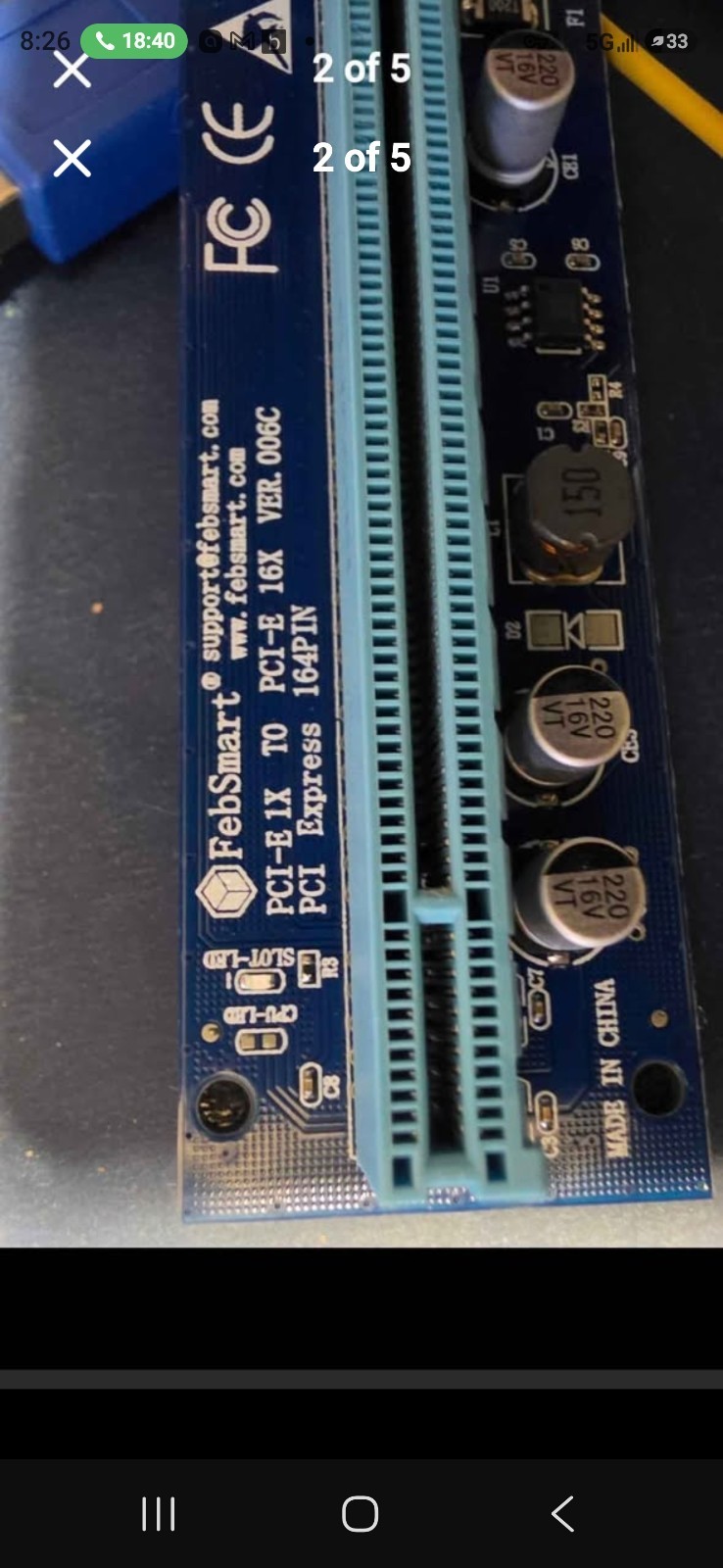 FebSmart PCIe Riser for Etc Mining Rig, Blue, 6-Pins (6 PACK)