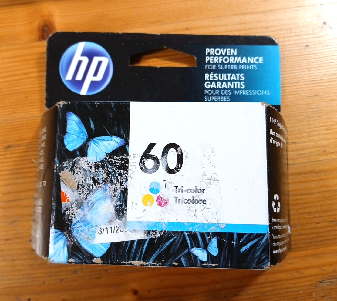 Genuine HP 60 tri-color ink cartridge NEW Expiration Date M 2022 