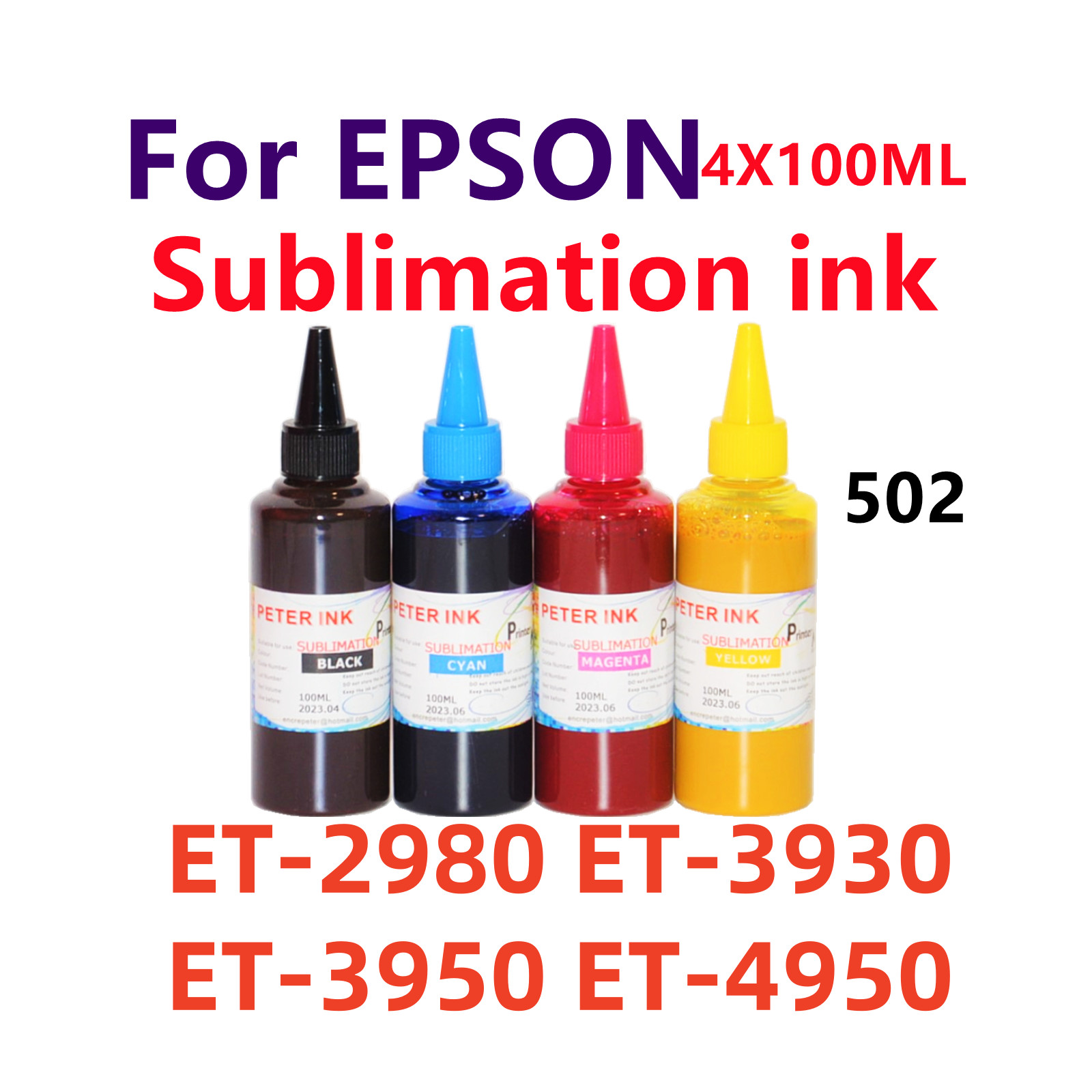 4X100ML Premium Sublimation ink bottles for ET-2980 ET-3930 ET-3950 ET-4950 502