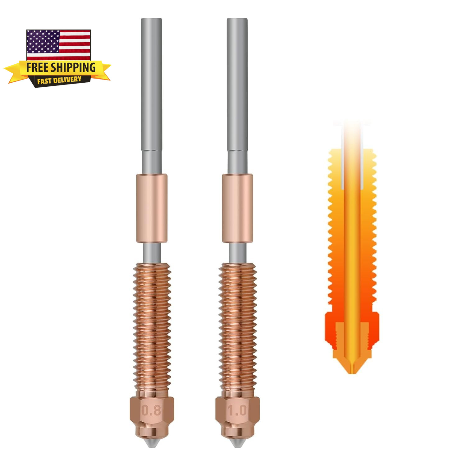 K1C Nozzle 0.8*1.0Mm 2Pcs Unicorn Quick Plug Ender 3 V3 Nozzle Fits K1C/K1 Max 3