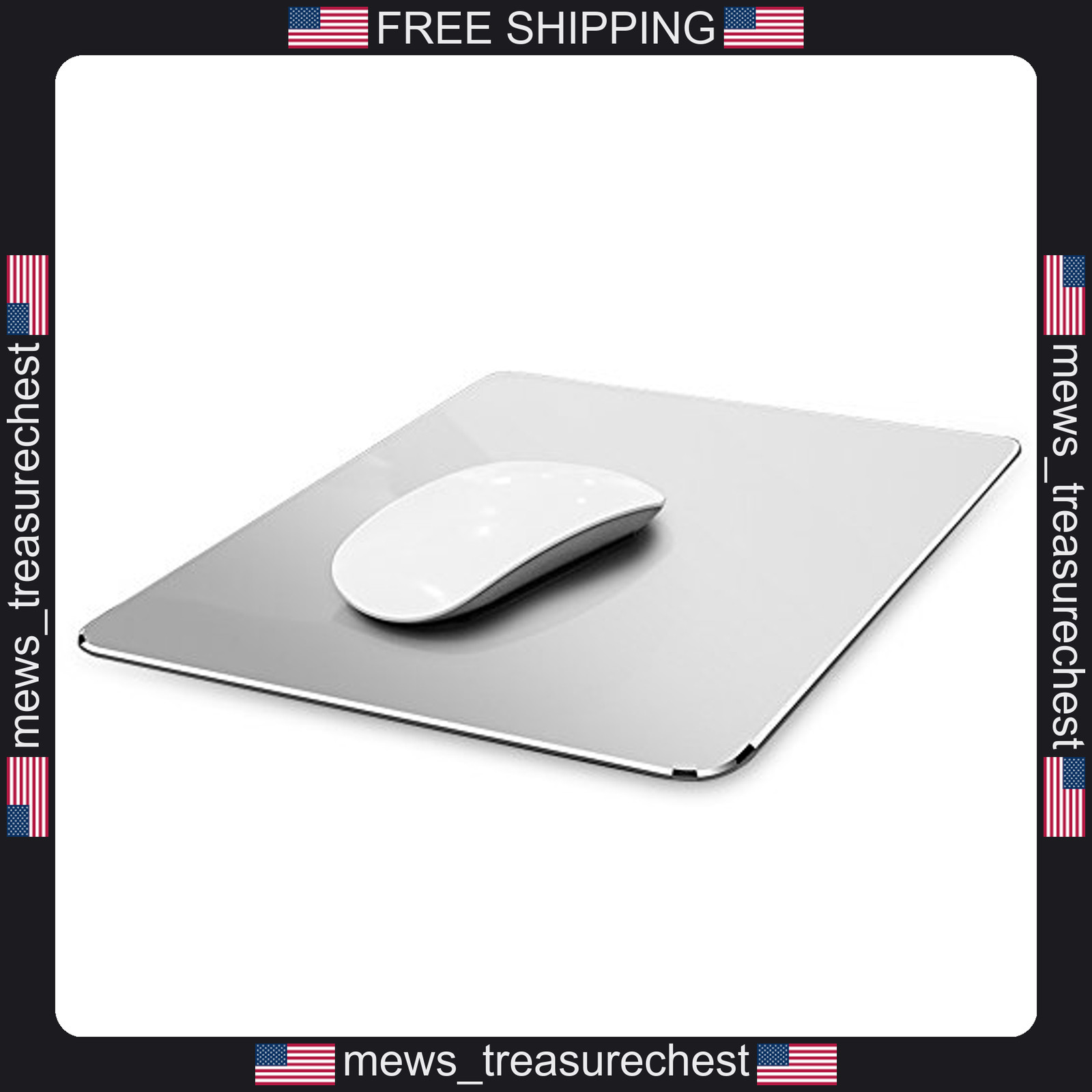 Aluminum Mouse Pad Silver 9.1x7.1 Inch Waterproof Non-Slip Office Gaming