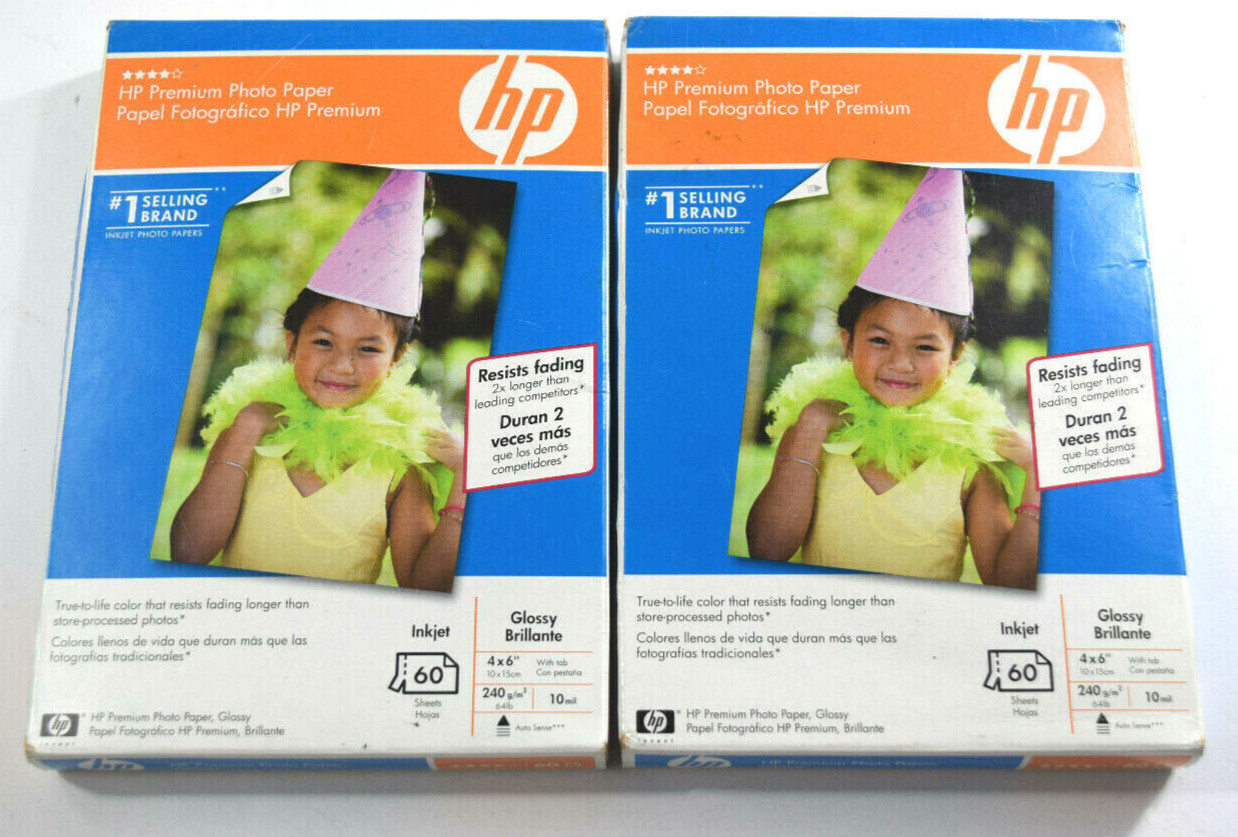 Lot of 2 HP Q1989A Premium Glossy Gloss 4 X 6" Photo Picture Paper 60 Ct Sheets