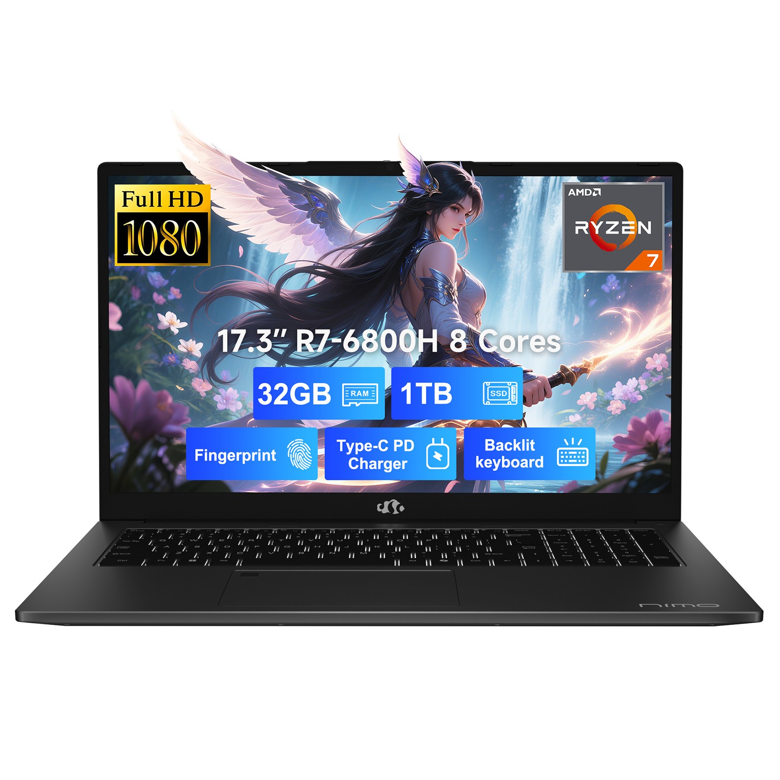 17.3 Light Gaming-Laptop 8 Cores AMD R7 6800H 32GB DDR5 RAM 1TB SSD Backlit KB