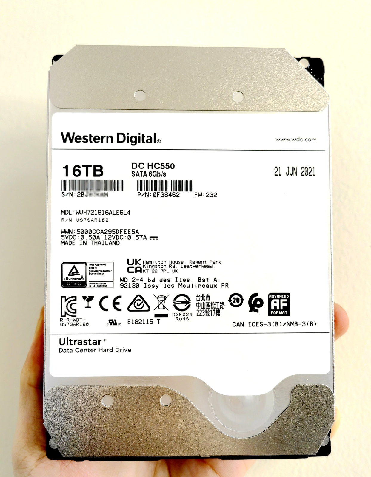 WD WUH721816ALE6L4 16TB SATA Ultrastar DC HC550 3.5" LFF Hard Drive