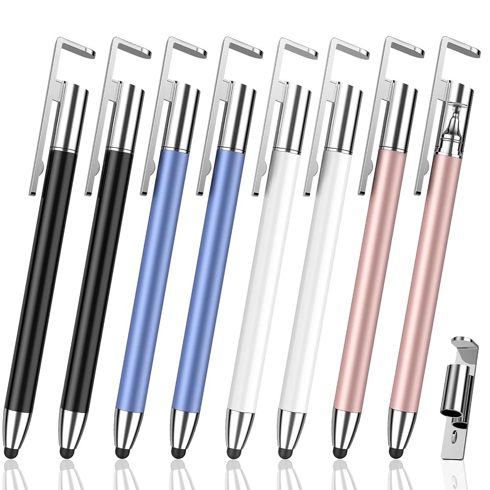 Stylus Pen for Touchscreen Disc & Rubber,8Pack Universal Stylus with Cap & Stand