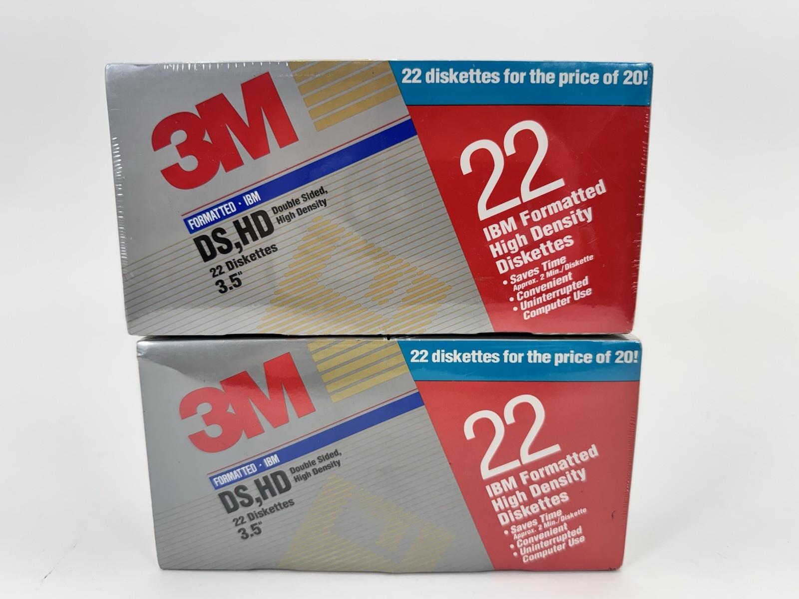 NEW 44x (2x Packs RARE 22x Each) 3M Computer 3.5” DS,HD Diskettes Factory Sealed