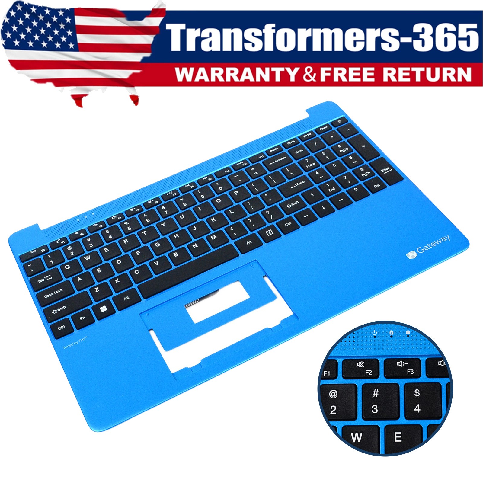 Blue US Keyboard Palmrest Upper Case for Gateway GWTN156-1/-4/-5/-7 No Touchpad
