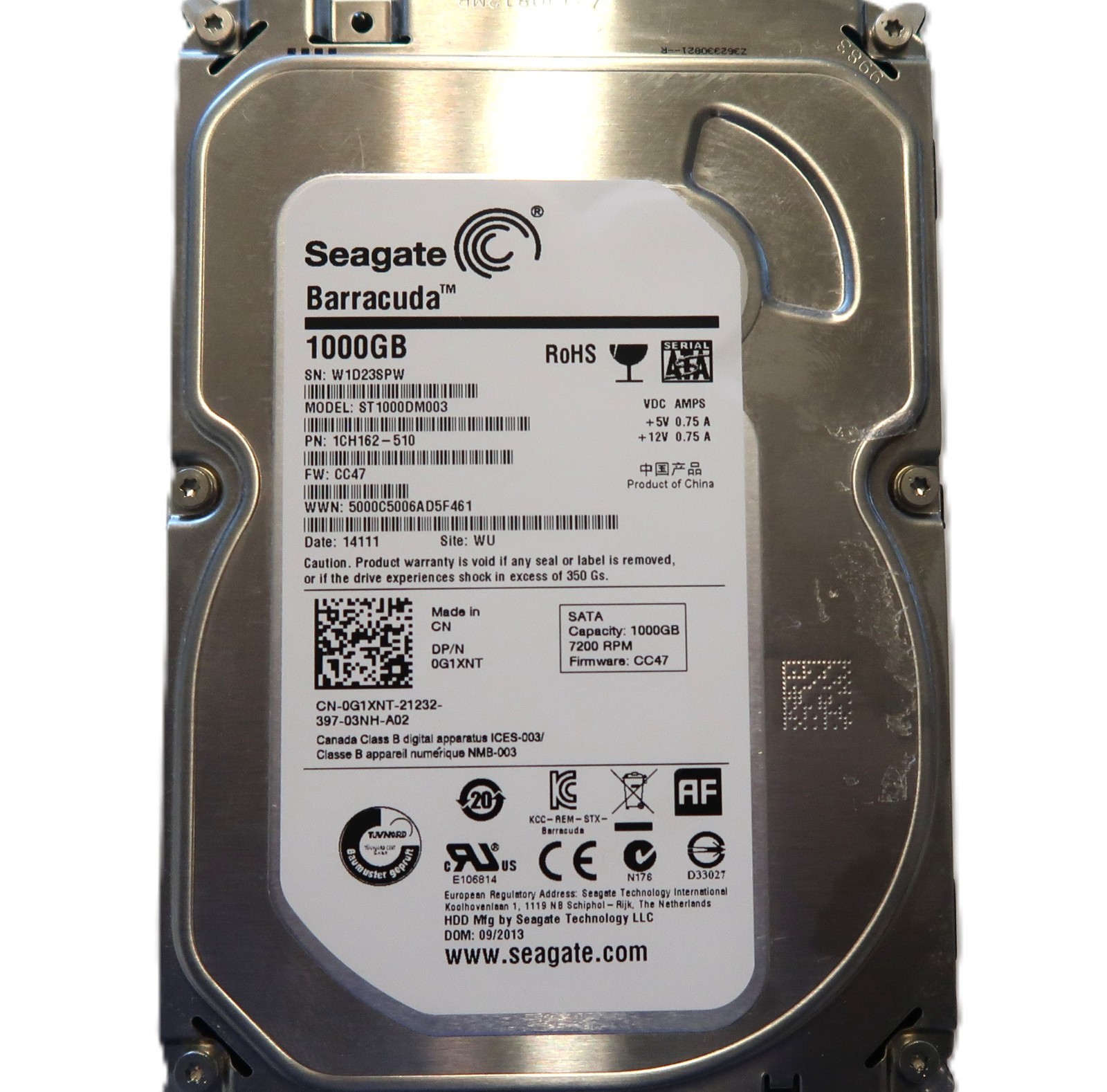 Seagate ST1000DM003 1CH162-510 CC47 (W1D2) WU China 1000gb 3.5" Sata 09/2013