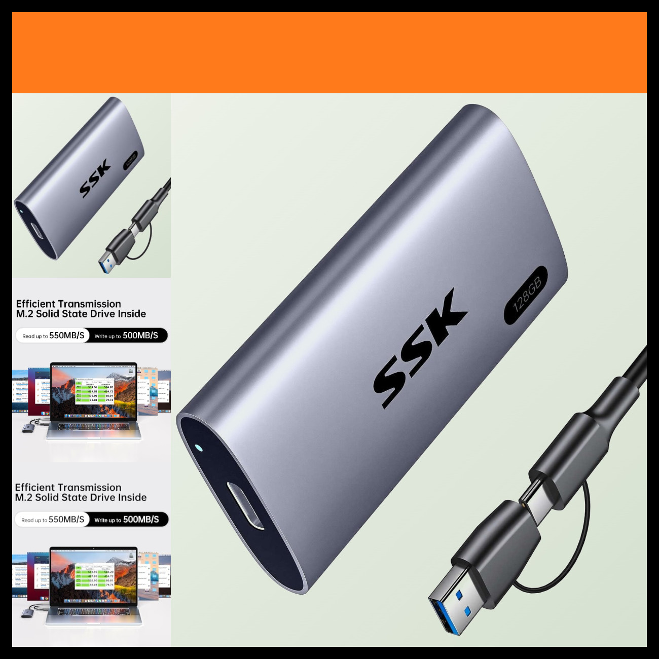 SSK 128GB Portable SSD External Hard Drive Solid State Drive up to 550MB/s