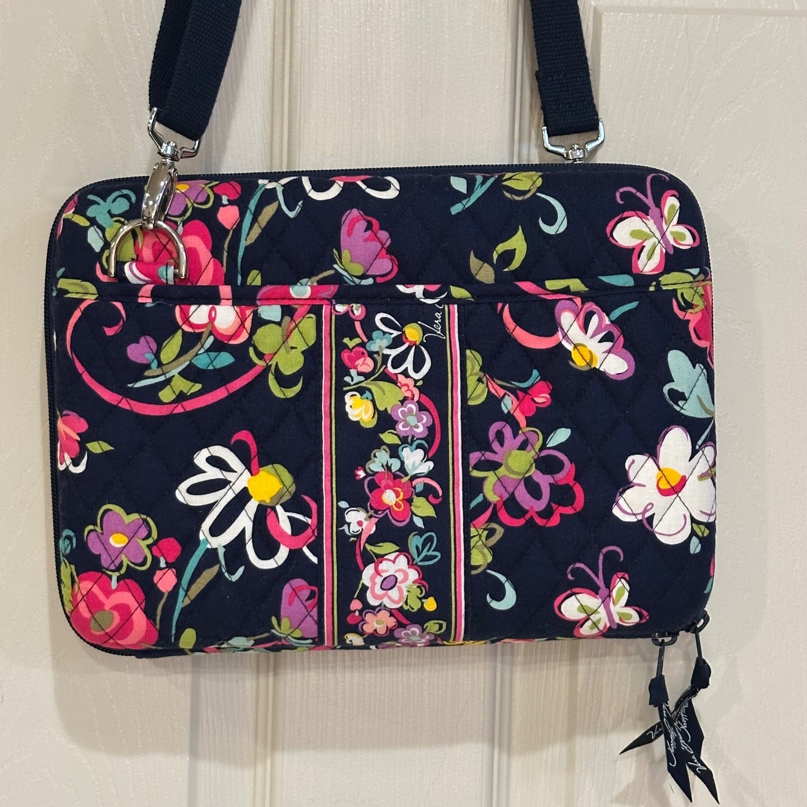 Vera Bradley Midnight Blues Quilted Laptop Tablet Crossbody Bag Floral 12x9