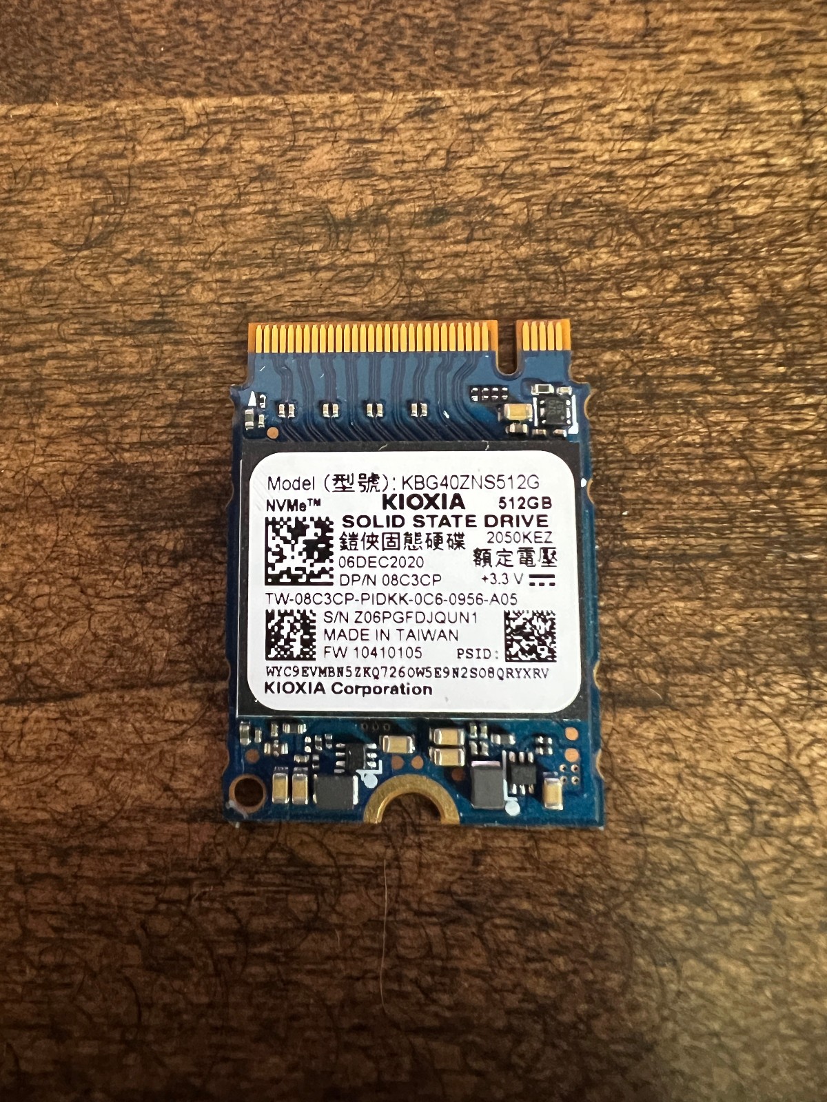 Kioxia 2230mm KBG40ZNS512G 512GB M.2 NVMe Gen 3.0 x 4 SSD