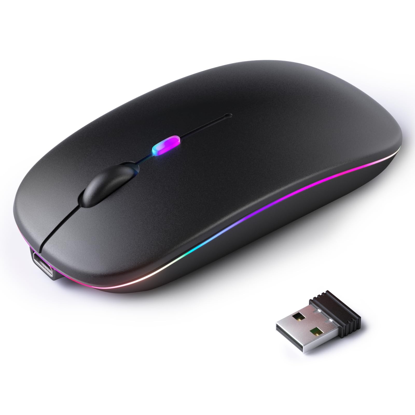 KANMABPC Wireless Bluetooth Mouse, Silent Dual Mode 4.4 x 2.3 Inch, Black