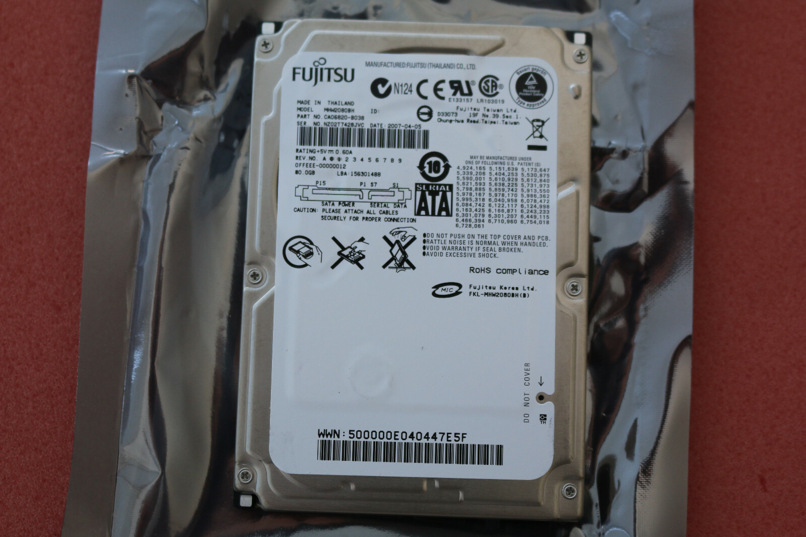 Fujitsu MHW2080BH 80GB 2.5" SATA Laptop Hard Drive CA06820-B038 (7E5F)