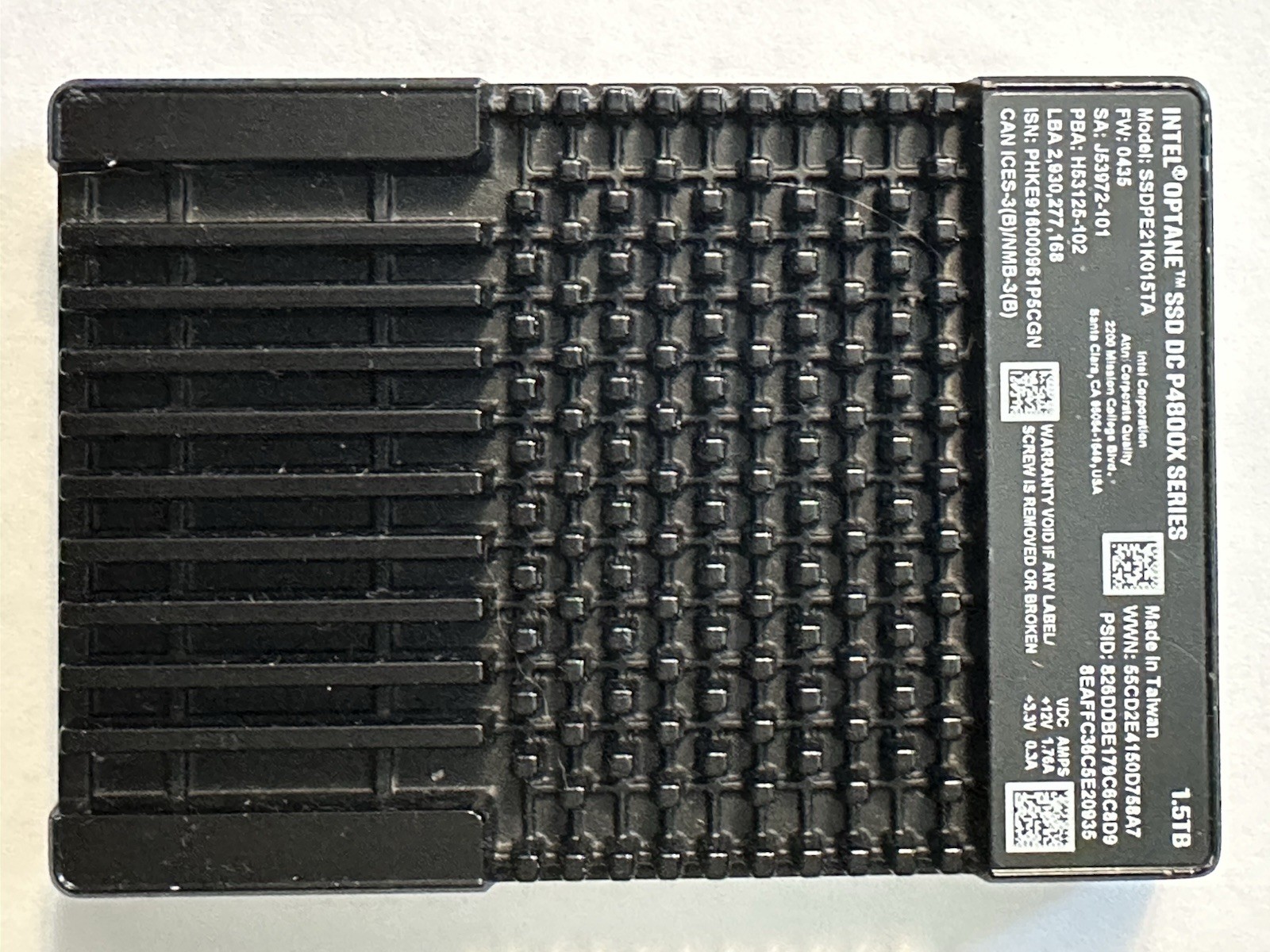 Intel Optane DC P4800X Series 1.5TB PCIe NVMe 2.5in U.2 SSD SSDPE21K015TA. Used.