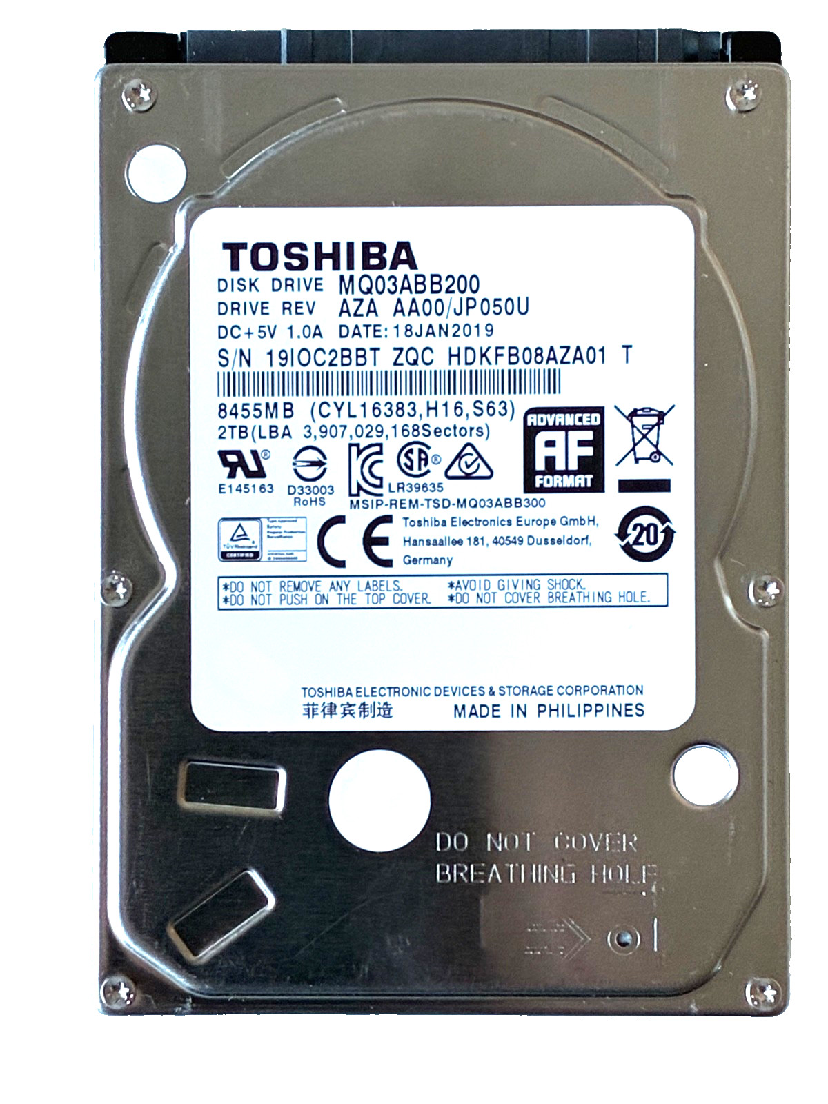 Toshiba 2TB MQ03ABB200 5400RPM 16MB SATA 2.5" Laptop HDD Hard Disk Drive 15mm