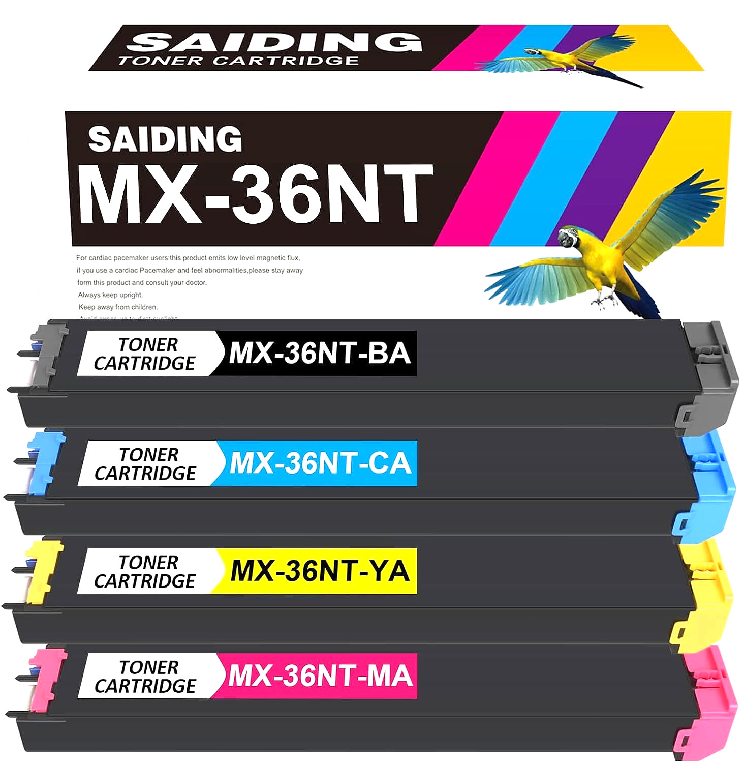 MX-36NT Toner Cartridge 4-Pack for Sharp Printers 36NTBA/36NTCA/36NTMA & 36NTYA