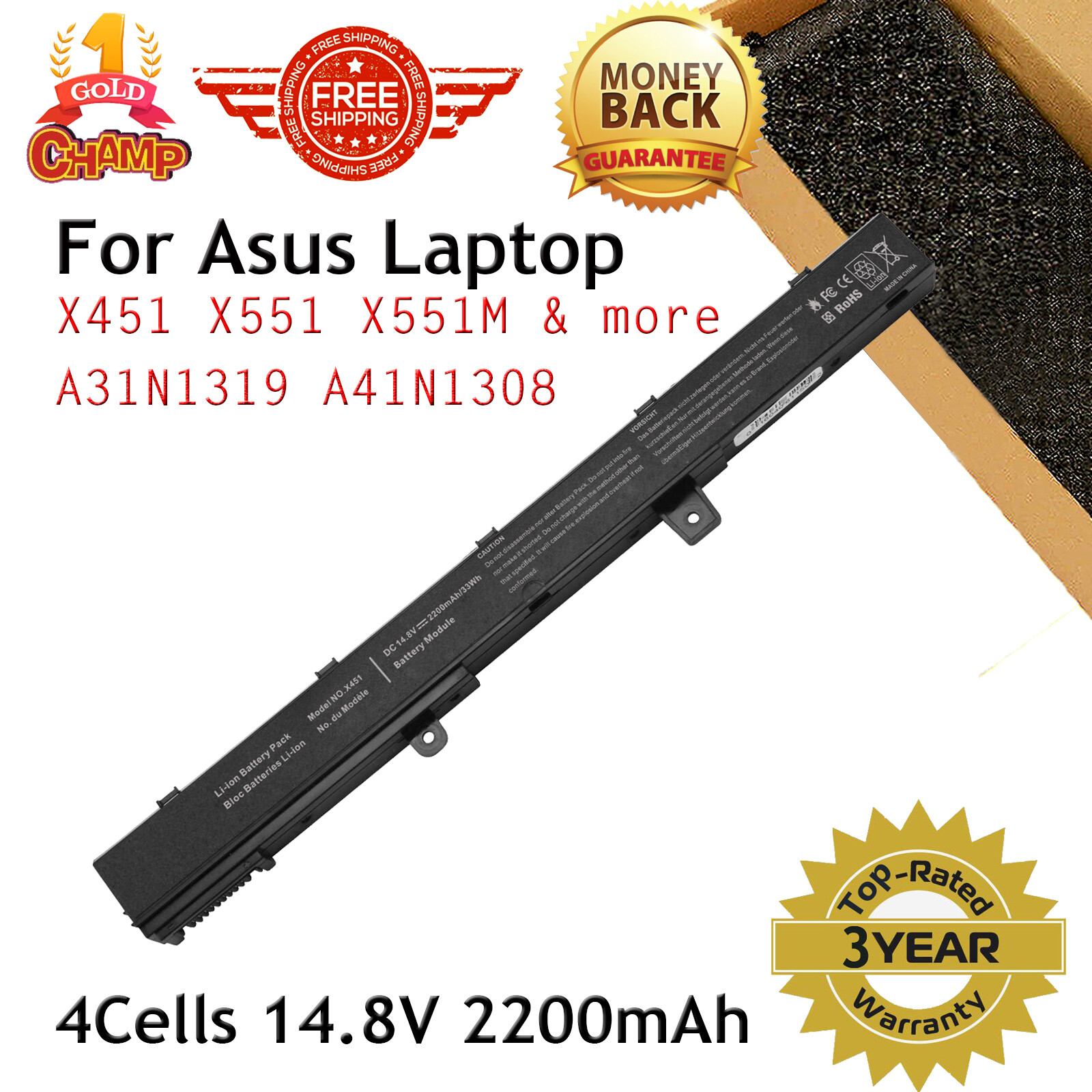 BATTERY FOR ASUS X551M SERIES A31N1319 A41N1308 X45LI9C 14.4V 4CELL