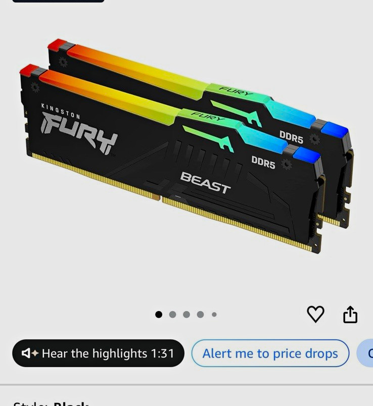 Kingston FURY Beast 32GB (2x16GB) DDR5 6400MT/s CL36 288-Pin DIMM
