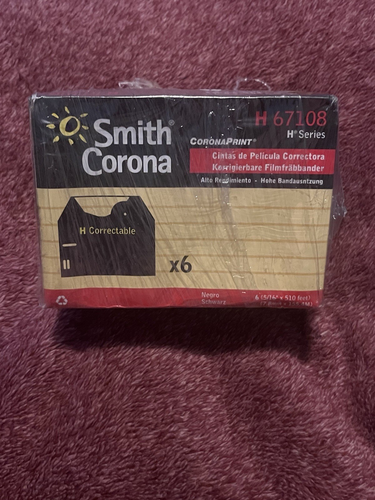SMITH CORONA H 67108 H Series 6-Black Correctable Film Ribbons - New Sealed