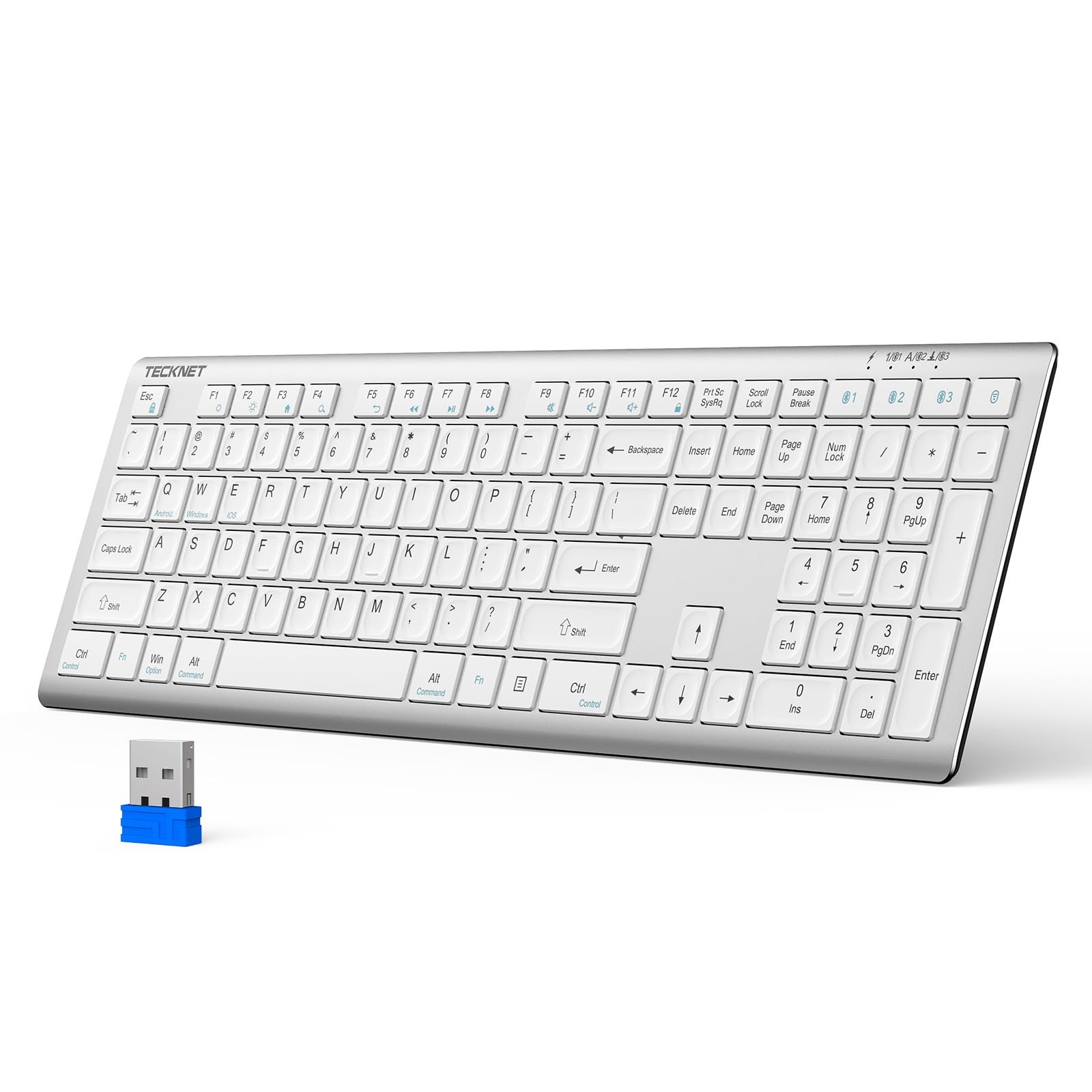 Rechargeable UltraSlim 4Device Bluetooth & 2.4G FullSize Keyboard PC