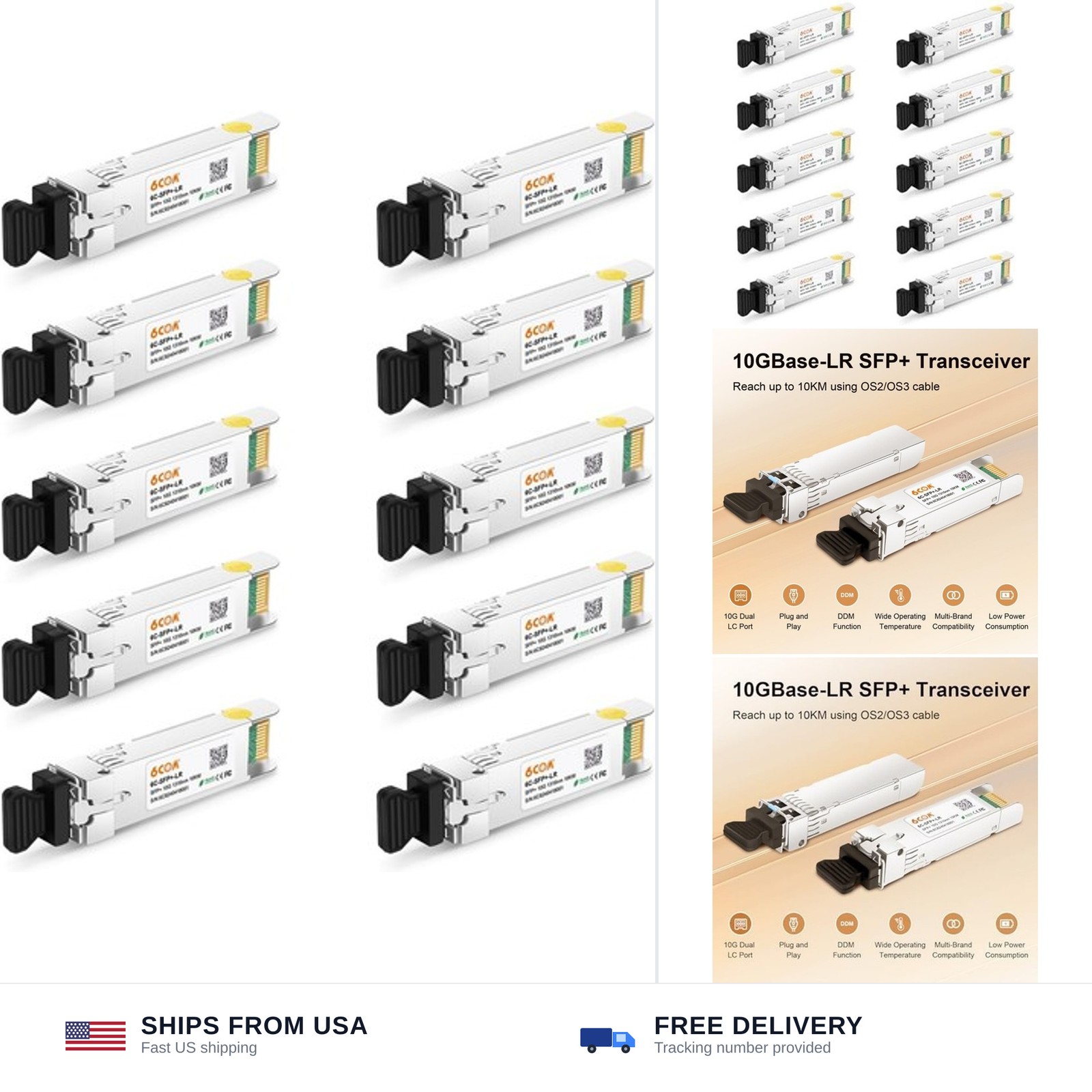 10Pack 10GBase-LR SFP+ Transceiver, 10G Dual LC Single Mode Module | Compatib...