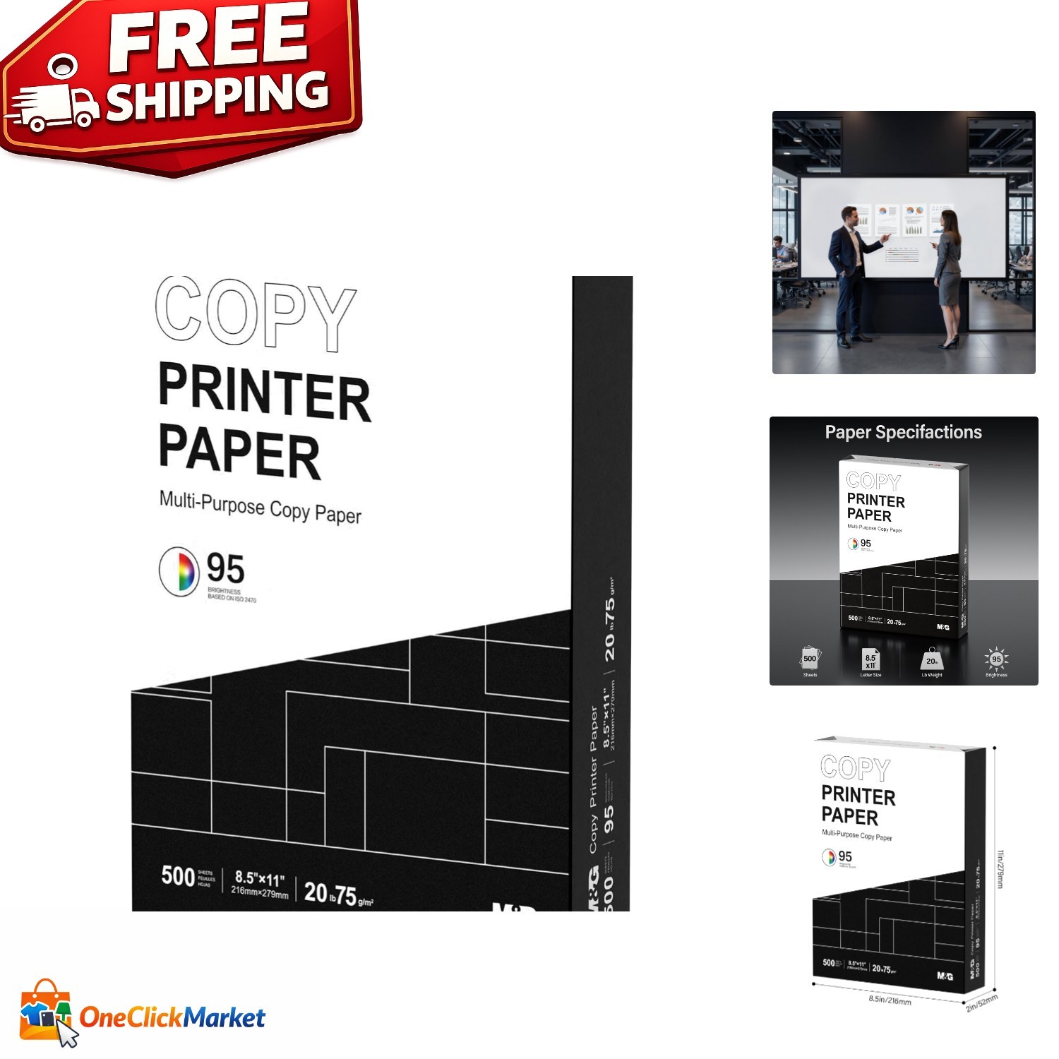 500 Sheets of 95 Bright White Copy Paper - 8.5 x 11, Perfect for Offices