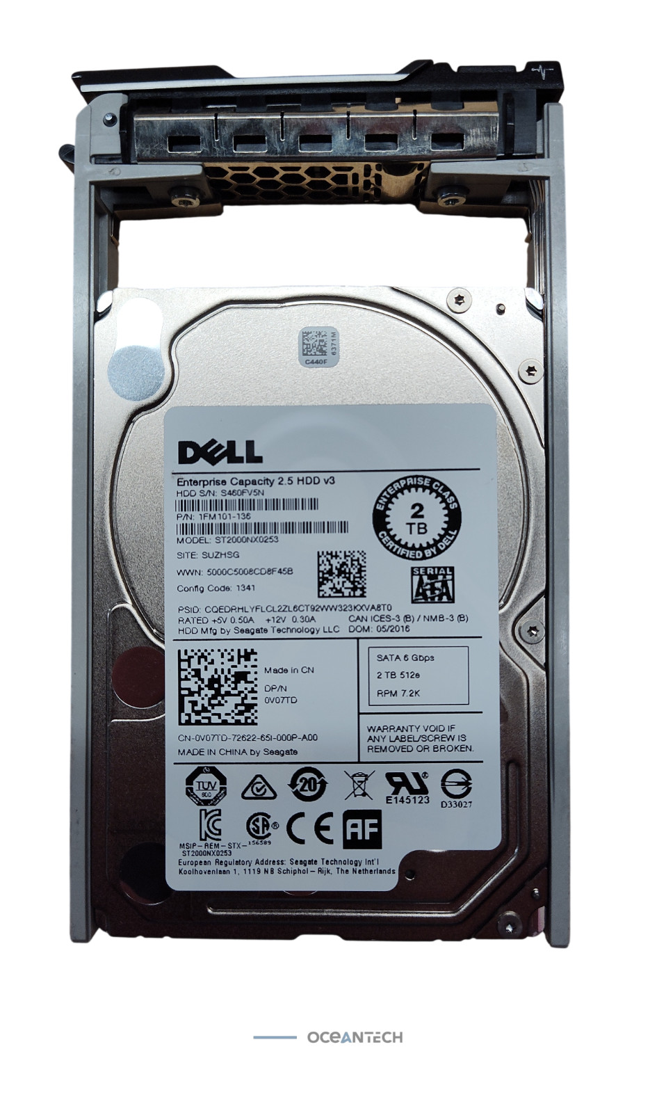 Dell ST2000NX0253 0V07TD  V07TD 2TB 7.2K 6Gb/s SATA 2.5" Server HD w/Tray