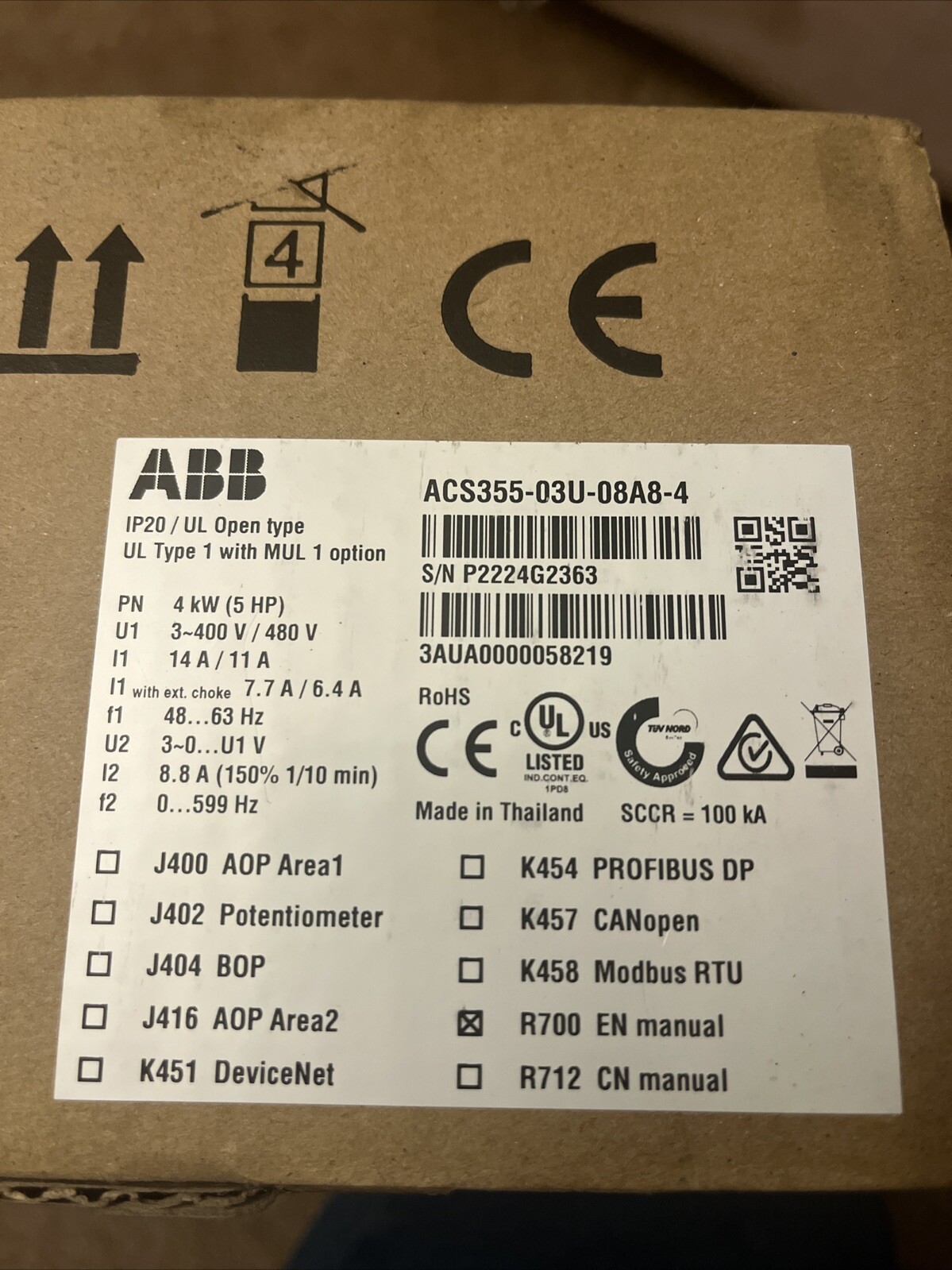 ACS355-03U-08A8-4 ABB ACS355-03U-08A8-4 Inverter Brand New Expedited Shipping