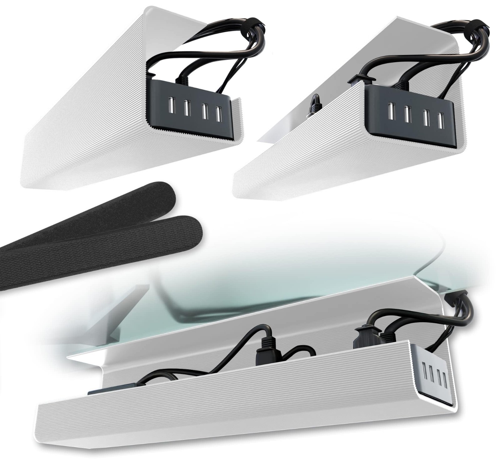 Under Desk Cable Management Tray 2 Pack 17 x 3.5 in Self Adhesive White PVC