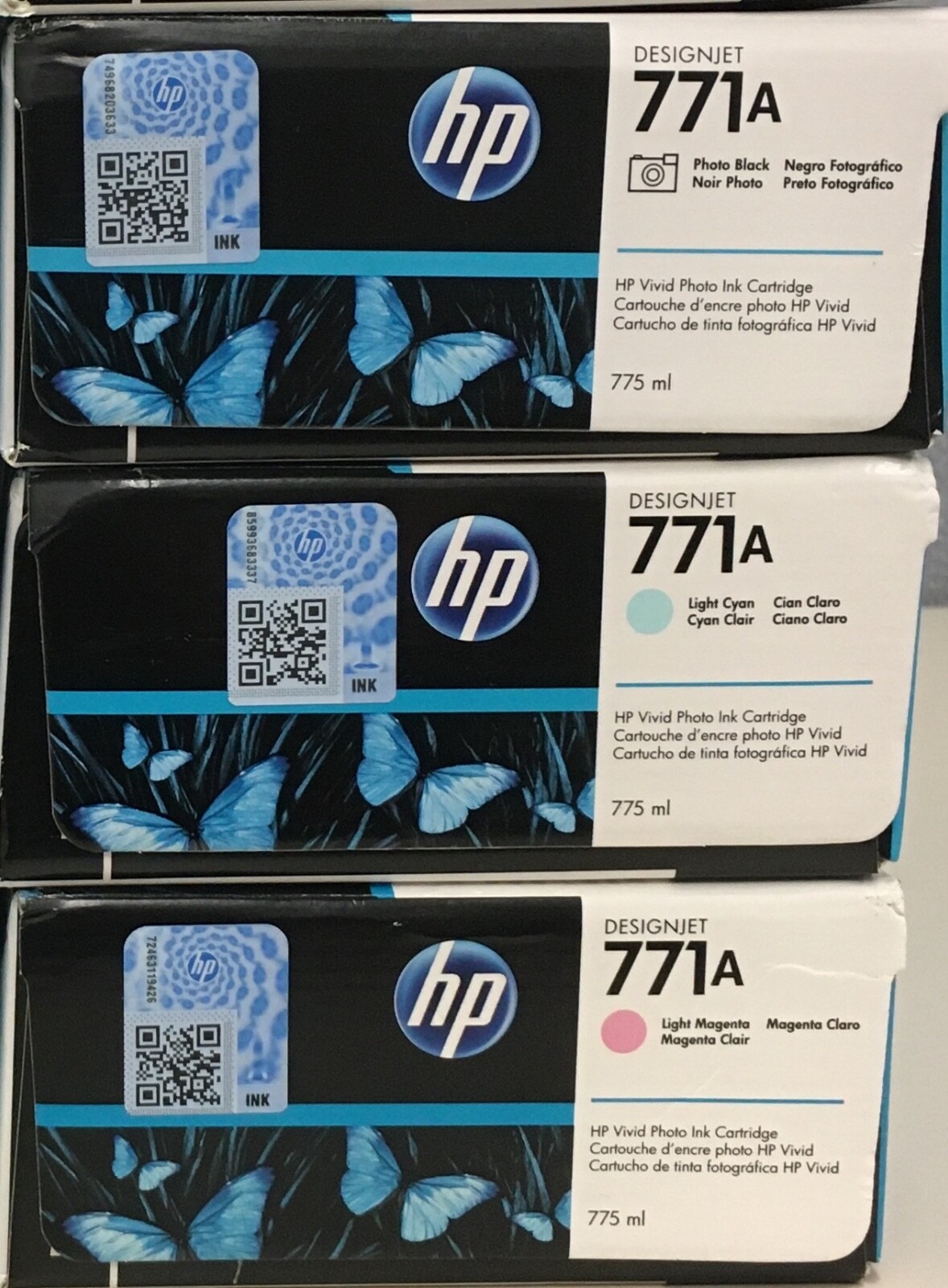 HP 771a lot of 3, B6Y19A , B6Y20A, B6Y21A  light  cyan photo black l magenta
