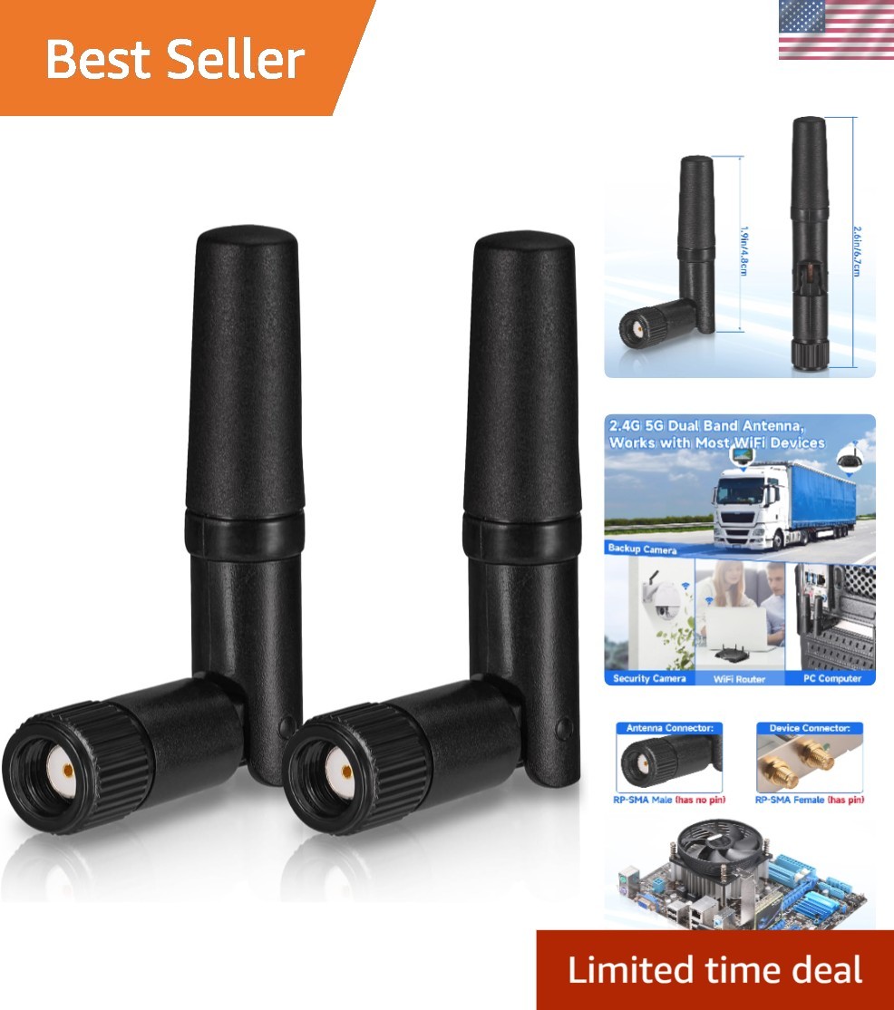 Small WiFi Antenna Dual Band 2.4GHz 5GHz RP-SMA Antenna 2-Pack